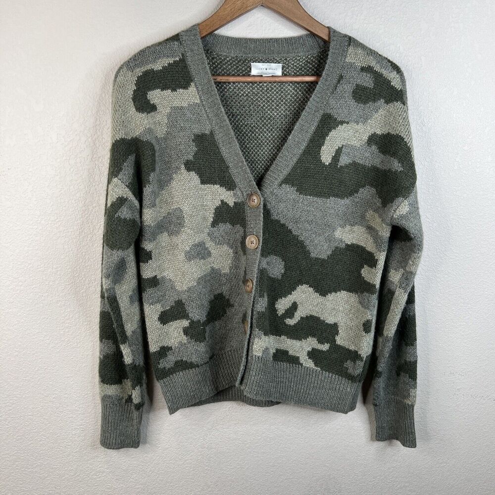 Lucky Brand Green Camouflage Cardigan Wool‎ Blend Sweater Women Small